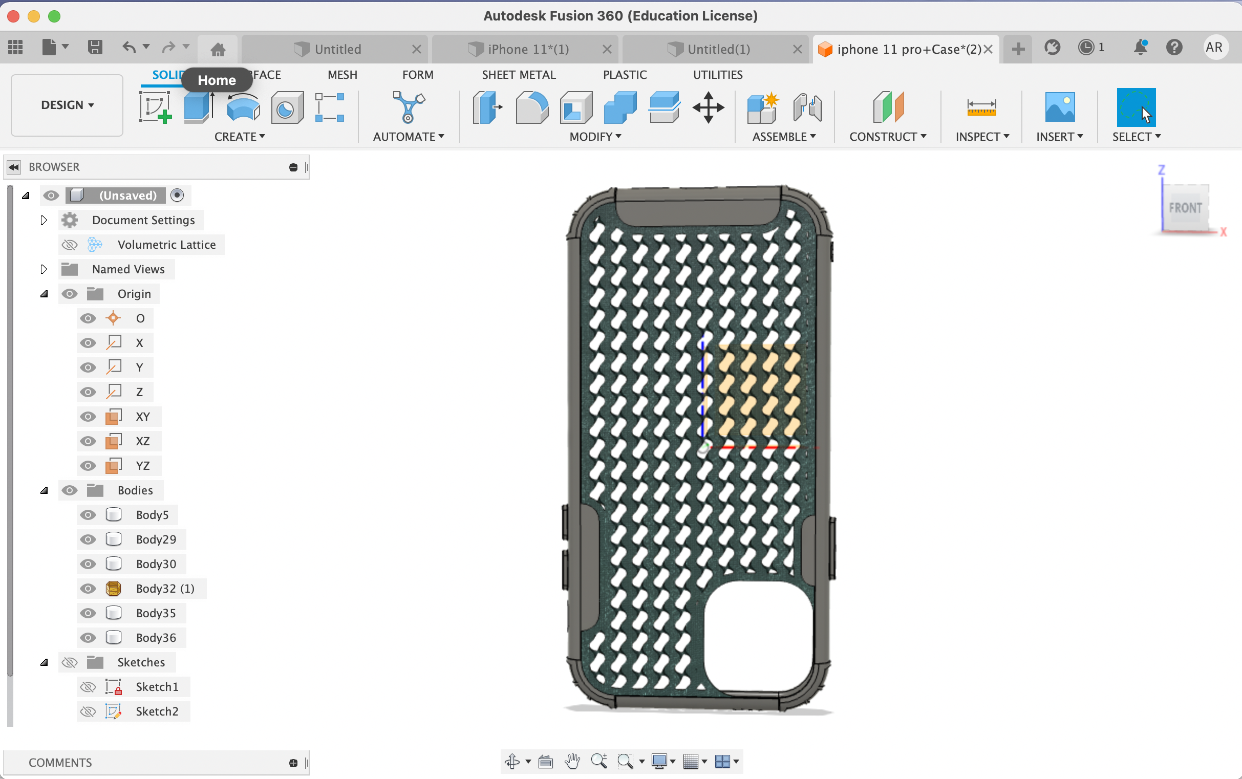 iphone case with lattice design extruded thru